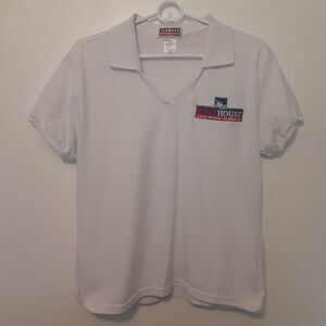 Vtg Jerzees Polo Shirt Womens L Boat House Long Beach Island NJ White SS